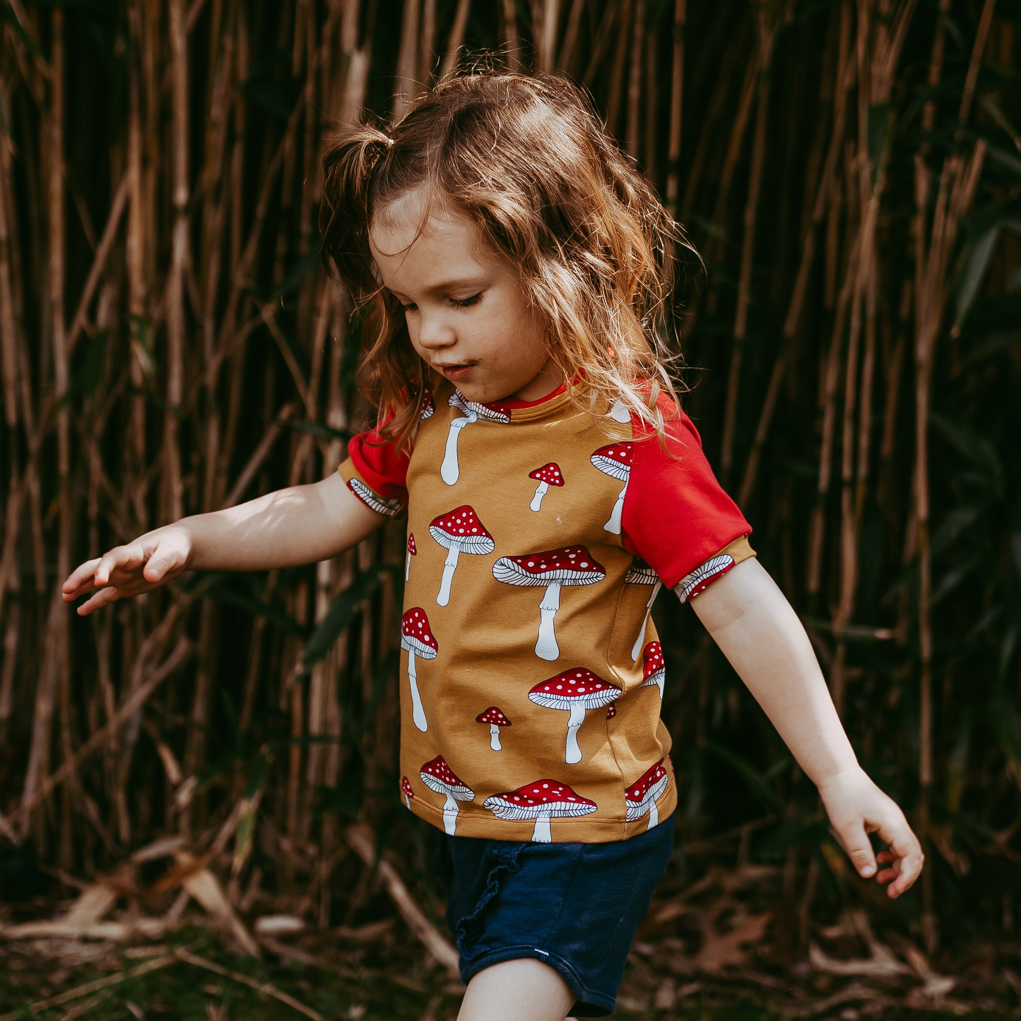 Mushrooms Raglan tee, organic cotton