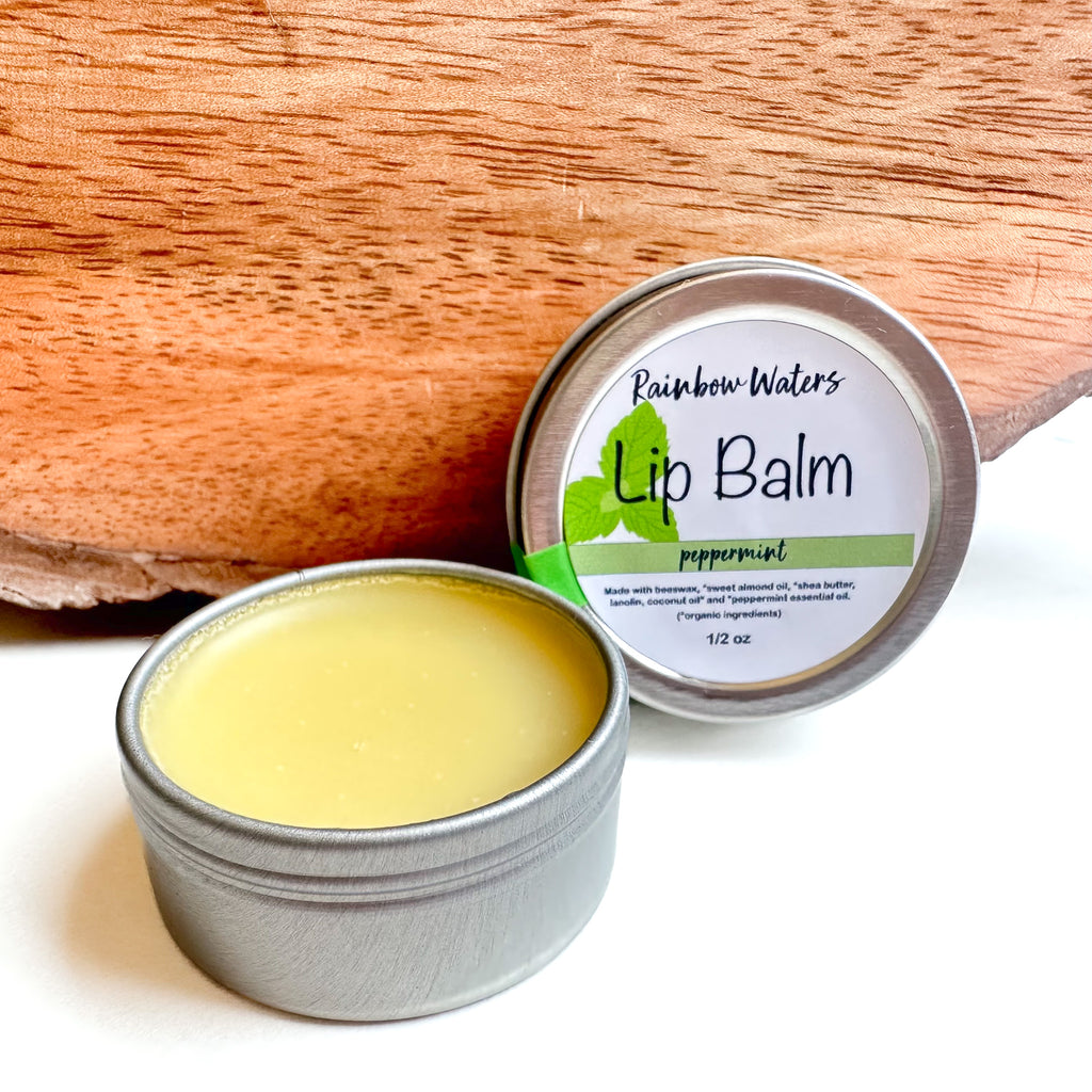 Peppermint Lip Balm, lanolin enriched, 1/2 oz tin Rainbow Waters