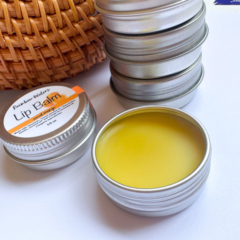Sweet Orange Lip Balm, lanolin enriched, 1/2 oz tin