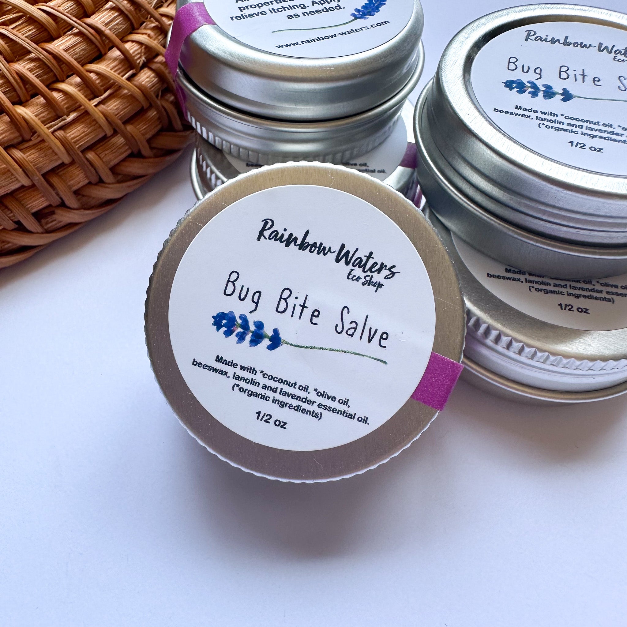 Bug Bite Salve, with soothing lavender, 1/2 oz tin