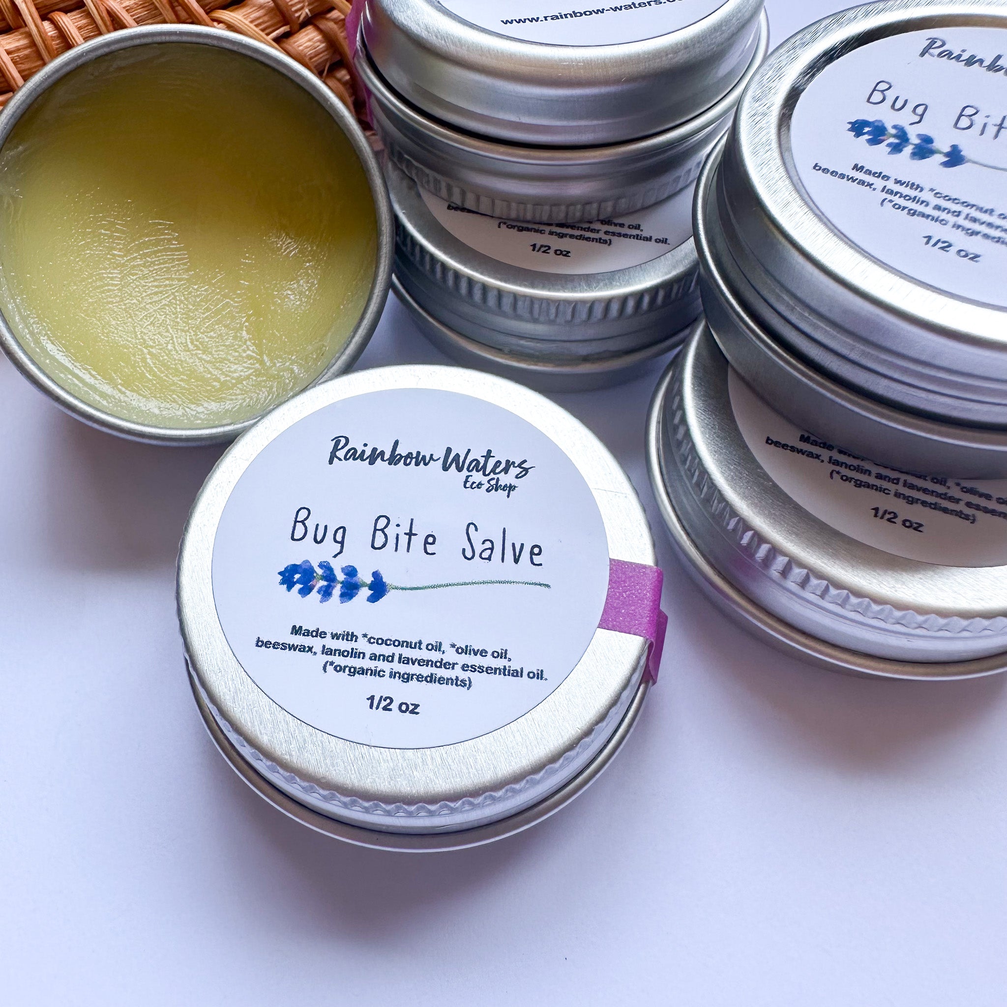 Bug Bite Salve, with soothing lavender, 1/2 oz tin