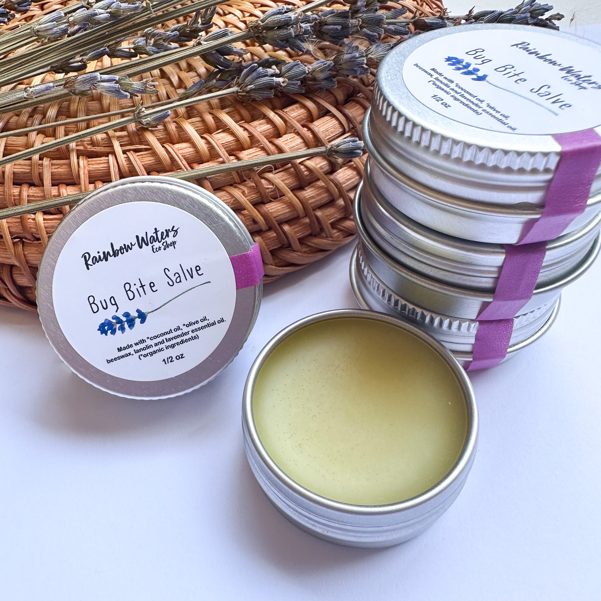 Bug Bite Salve, with soothing lavender, 1/2 oz tin