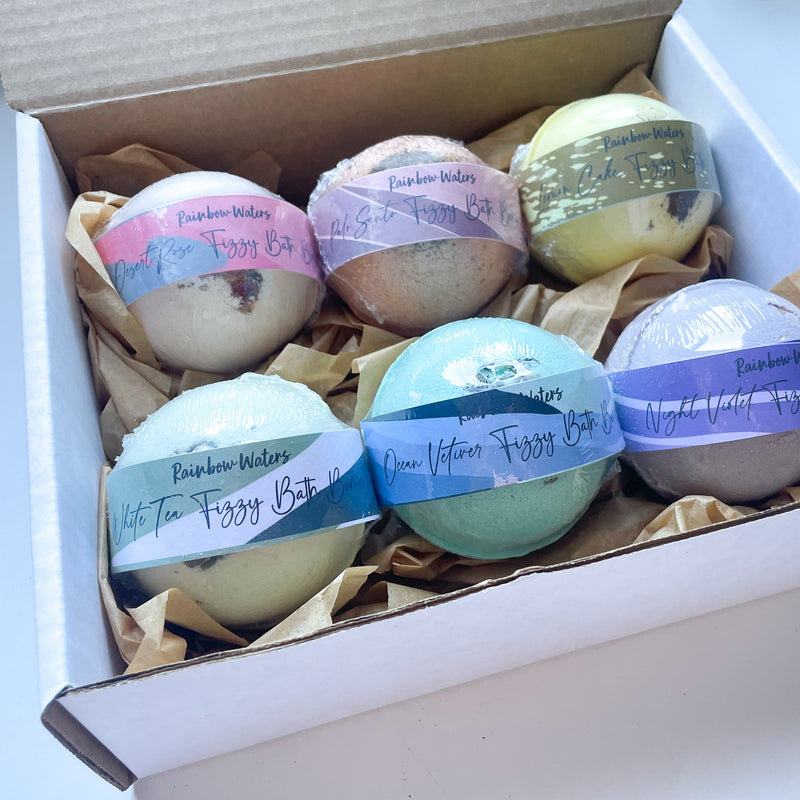 6 pack Bath Bomb Set | Soft Rainbow of Colors | goat milk | 7.5oz each