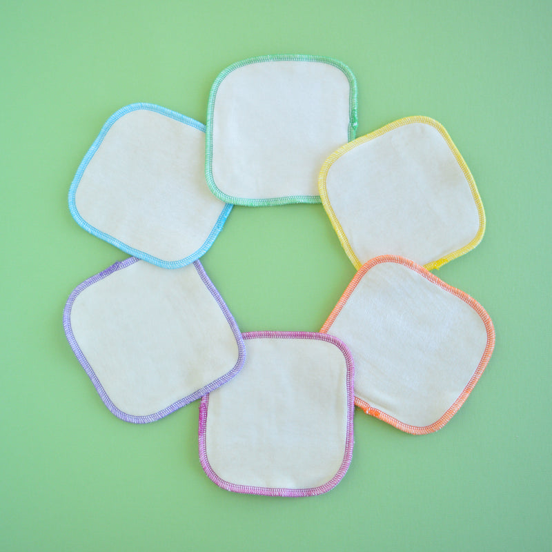 Natural with Spring Rainbow Serging  | 6-pack Reusable Cloth Wipes | Organic Cotton/Bamboo Blend