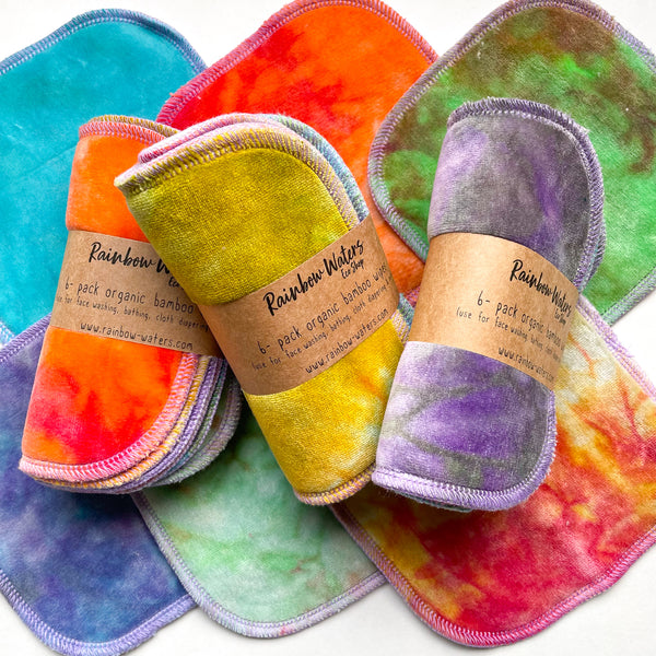 Rainbow Crayons | 6-pack Reusable Cloth Wipes | Organic Cotton/Bamboo Blend