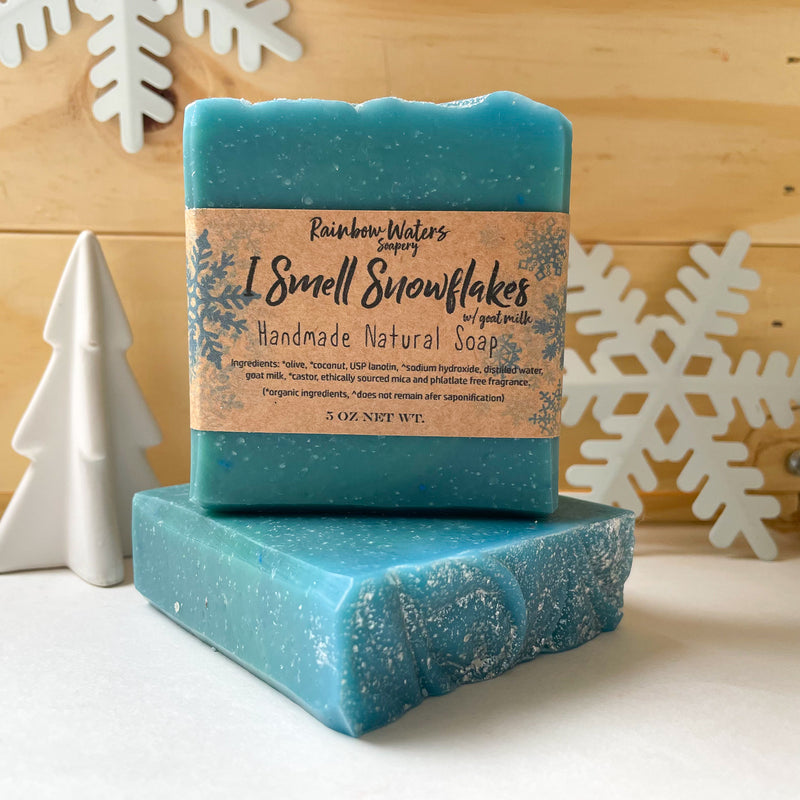 I smell Snowflakes, Handcrafted Hand & Body Soap Bar, with goat milk