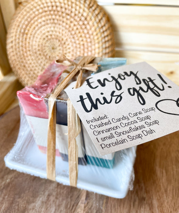 Soap Gift Set, includes 3 soaps & soap dish