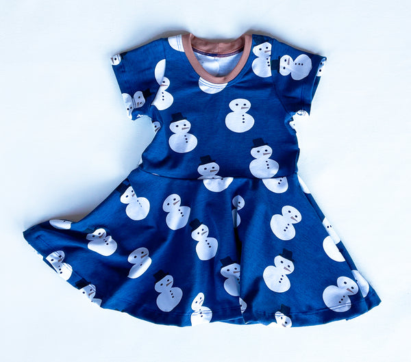 Snowman twirly dress, organic cotton