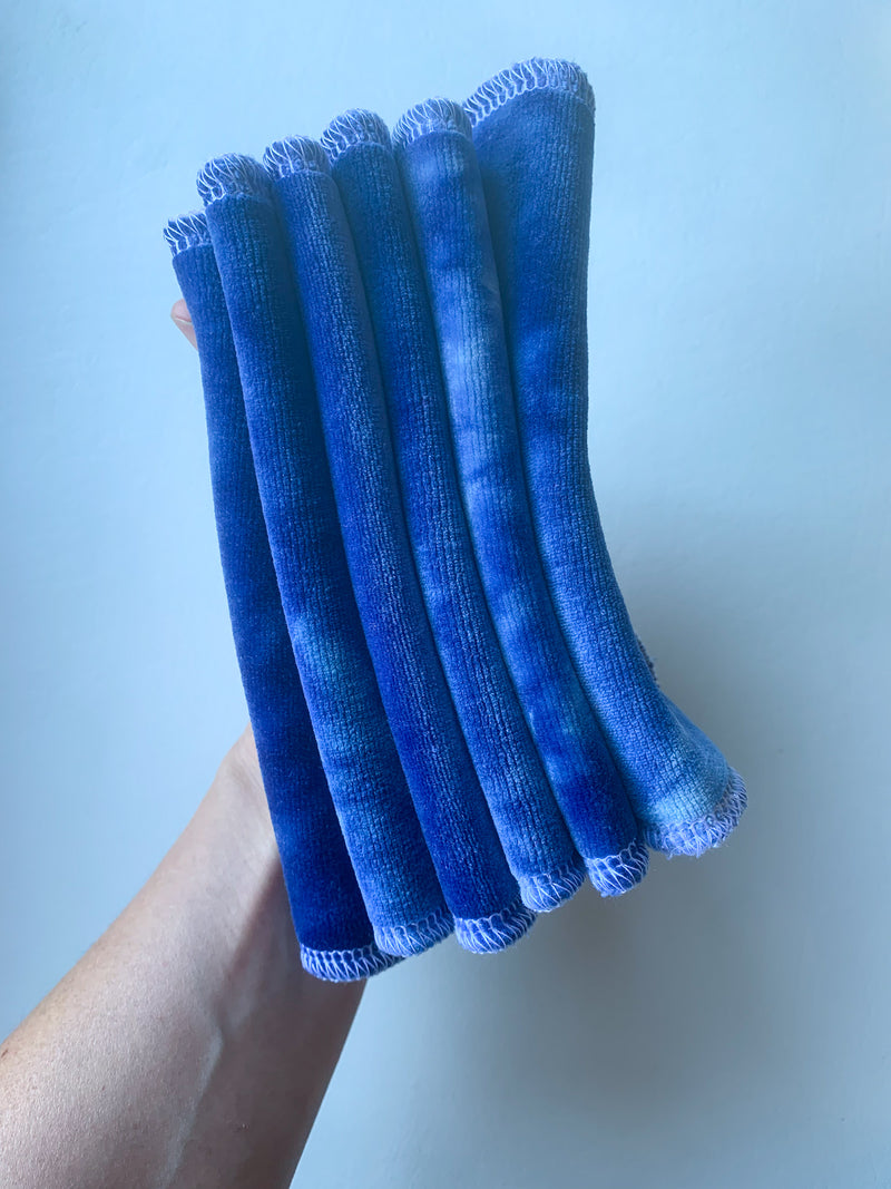 Indigo | 6-pack Reusable Cloth Wipes | Organic Cotton/Bamboo Blend