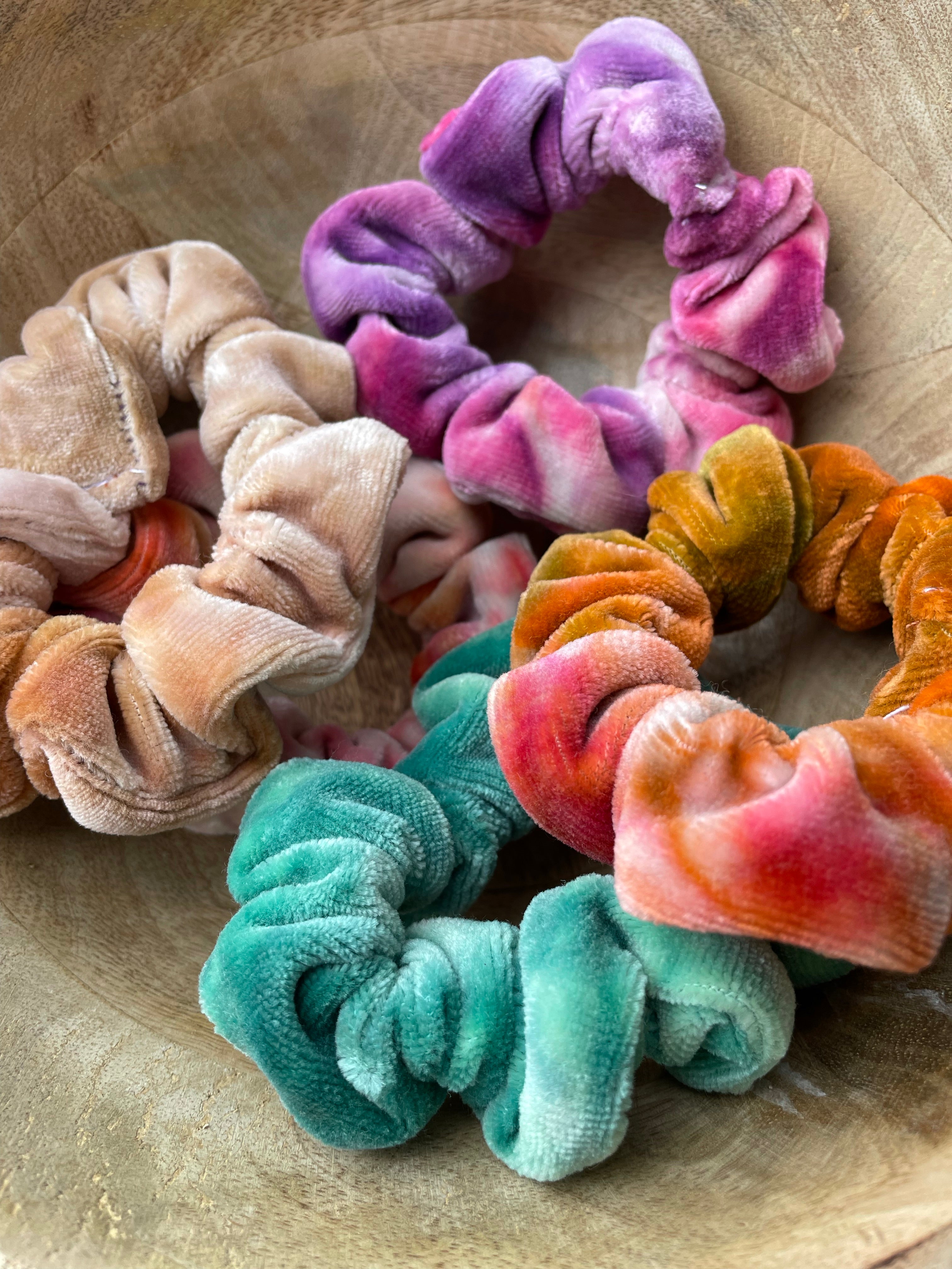 Scrunchies, hand dyed organic bamboo velour